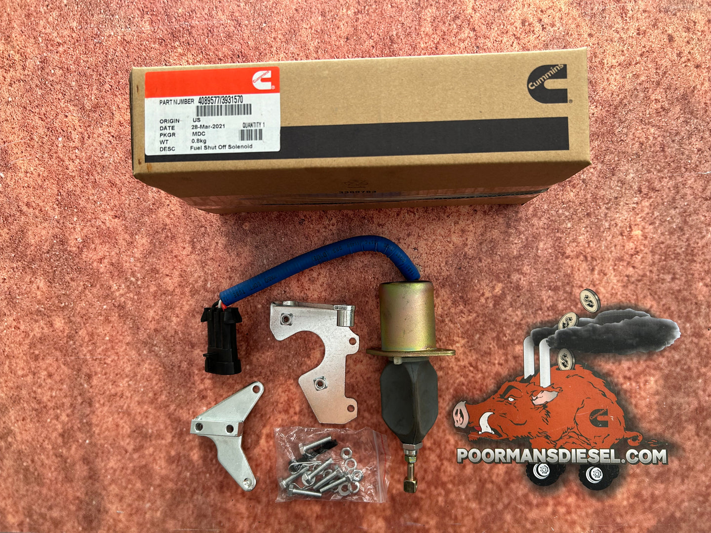 Cummins 4089577 Fuel Shut Off Solenoid & 3937413 Mounting Bracket 2.5